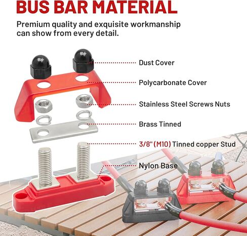 RED WOLF 5/16" M8 Dual Stud Bus Bar 12-48V Power Distribution Block Holder 100A DC MAX, Battery Terminal Junction Dual Power Stud Busbar for Auto Car Marine Boat Red & Black Set w/Screws in Saudi Arabia