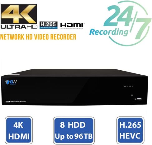 مسجل فيديو GW Security 64 قناة 6K 12MP NVR وحده، يدعم ما يصل إلى 64 × 12MP/8MP 4K/5MP كاميرات IP، ويدعم تخزين يصل إلى 96 تيرابايت (GW5564NSN-V8) in Saudi Arabia