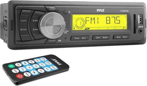 Pyle PLMR87WB 12V Marine Radio Head Unit Receiver, 4 x 40 Watt Power, Auxiliary, USB, RCA Connections, Digital LCD Display, EQ Audio Configuration, Universal Single DIN Design in Saudi Arabia