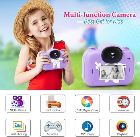 Kids Camera Instant Print, 3.5'' Kids Digital Camera Instant with 1080P HD Photos & Videos, Christmas Birthday Gifts for Girls Boys Age 3-12 (Purple) in Saudi Arabia
