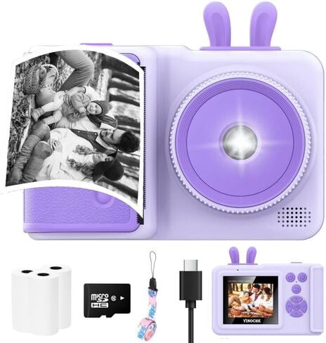 Kids Camera Instant Print,1080P Instant Camera Toddler Camera for Kids that Print Photos, Christmas Birthday Gifts for Girls, Digital Camera Toy for 3 4 5 6 7 8 9 10 Year Old Boys SD Card (Purple) in Saudi Arabia