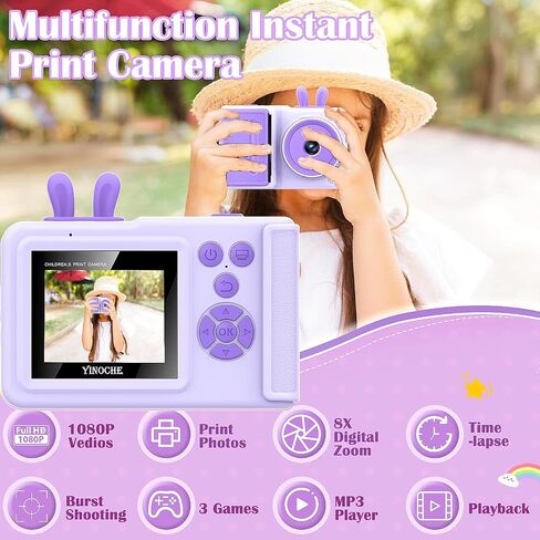 Kids Camera Instant Print,1080P Instant Camera Toddler Camera for Kids that Print Photos, Christmas Birthday Gifts for Girls, Digital Camera Toy for 3 4 5 6 7 8 9 10 Year Old Boys SD Card (Purple) in Saudi Arabia