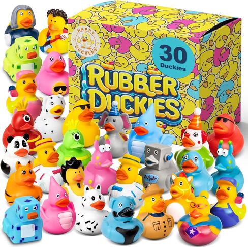 Rubber Ducks - 30 Piece Bulk Pack for Bath, Pool, Party, Cruise, Jeep Ducking, Decoration & More - Small Assorted Funny Toy Duckies with Gift Box in Kuwait