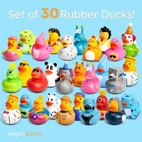 Rubber Ducks - 30 Piece Bulk Pack for Bath, Pool, Party, Cruise, Jeep Ducking, Decoration & More - Small Assorted Funny Toy Duckies with Gift Box in Kuwait