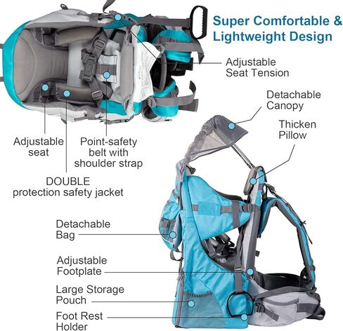Baby Backpack Carrier, Safe Toddler Hiking Backpack Carrier Camping Child Carriers with Rain Cover Child Kid Sun Shade Large Storage Insulated Pocket, Adjustable Padded Child Seat in Saudi Arabia