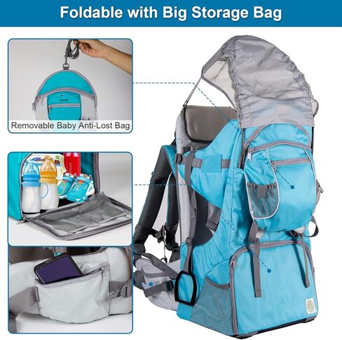 Baby Backpack Carrier, Safe Toddler Hiking Backpack Carrier Camping Child Carriers with Rain Cover Child Kid Sun Shade Large Storage Insulated Pocket, Adjustable Padded Child Seat in Saudi Arabia