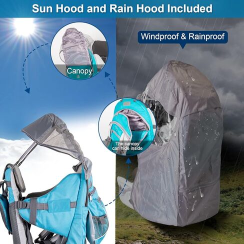 Baby Backpack Carrier, Safe Toddler Hiking Backpack Carrier Camping Child Carriers with Rain Cover Child Kid Sun Shade Large Storage Insulated Pocket, Adjustable Padded Child Seat in Saudi Arabia