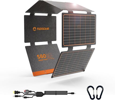 60W Foldable Solar Panel, Portable Solar Charger with USB-C PD3.0 / USB-A QC3.0 / DC 20-28V Port, IP67 Waterproof Solar Panel Kit for RV Camping Backpacking Compatible with Phone Tablet Power Station in Kuwait