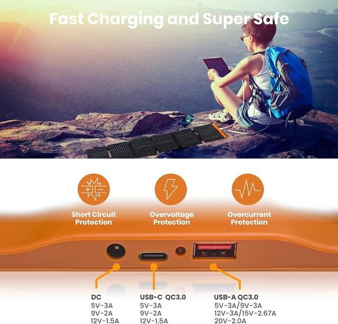 60W Foldable Solar Panel, Portable Solar Charger with USB-C PD3.0 / USB-A QC3.0 / DC 20-28V Port, IP67 Waterproof Solar Panel Kit for RV Camping Backpacking Compatible with Phone Tablet Power Station in Kuwait
