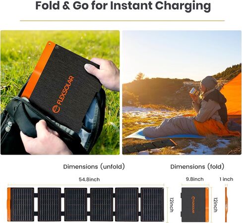 60W Foldable Solar Panel, Portable Solar Charger with USB-C PD3.0 / USB-A QC3.0 / DC 20-28V Port, IP67 Waterproof Solar Panel Kit for RV Camping Backpacking Compatible with Phone Tablet Power Station in Kuwait
