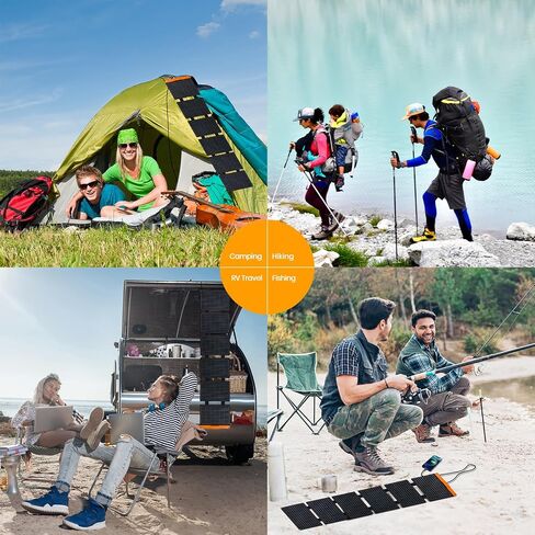 60W Foldable Solar Panel, Portable Solar Charger with USB-C PD3.0 / USB-A QC3.0 / DC 20-28V Port, IP67 Waterproof Solar Panel Kit for RV Camping Backpacking Compatible with Phone Tablet Power Station in Kuwait