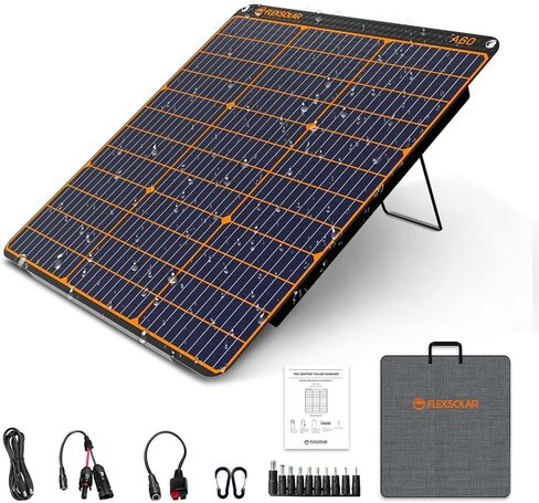 FlexSolar 60W Portable Solar Panel with QC3.0 USB-A/PD USB-C/DC Outputs IP67 Waterproof High Efficiency Monocrystalline Portable Charger for Power Station Generator Cellphone Tablet Battery RV Trip in Saudi Arabia
