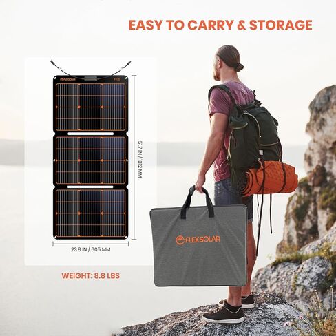 FlexSolar 60W Portable Solar Panel with QC3.0 USB-A/PD USB-C/DC Outputs IP67 Waterproof High Efficiency Monocrystalline Portable Charger for Power Station Generator Cellphone Tablet Battery RV Trip in Saudi Arabia