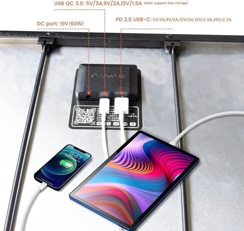 FlexSolar 60W Portable Solar Panel with QC3.0 USB-A/PD USB-C/DC Outputs IP67 Waterproof High Efficiency Monocrystalline Portable Charger for Power Station Generator Cellphone Tablet Battery RV Trip in Saudi Arabia