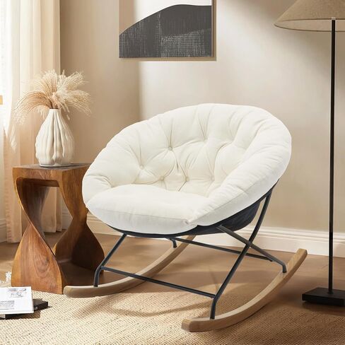 كرسي هزاز من كولامي، كرسي هزاز منجد، كرسي بذراعين مع وسائد مريحة، قاعدة خشبية وأرجل معدنية لغرفة المعيشة، غرفة النوم، المكتب، كريمي in Kuwait