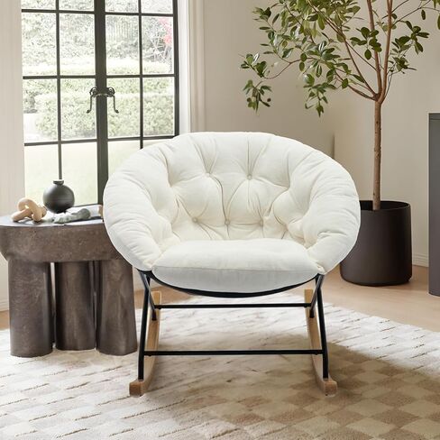 كرسي هزاز من كولامي، كرسي هزاز منجد، كرسي بذراعين مع وسائد مريحة، قاعدة خشبية وأرجل معدنية لغرفة المعيشة، غرفة النوم، المكتب، كريمي in Kuwait