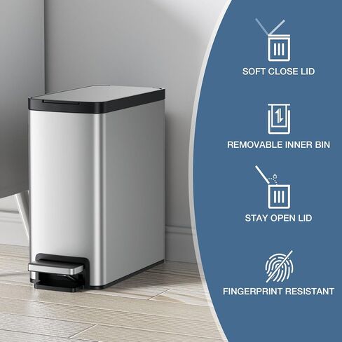 2.6 Gallon Bathroom Trash Can with lid,Stainless Steel Garbage Can with Removable Bucket,Compact Trash Bin for Bathroom,Bedroom,Office,White in Saudi Arabia