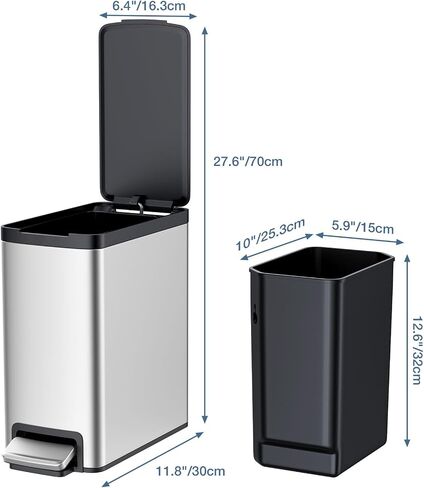 2.6 Gallon Bathroom Trash Can with lid,Stainless Steel Garbage Can with Removable Bucket,Compact Trash Bin for Bathroom,Bedroom,Office,White in Saudi Arabia