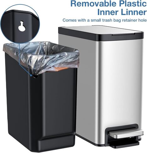 2.6 Gallon Bathroom Trash Can with lid,Stainless Steel Garbage Can with Removable Bucket,Compact Trash Bin for Bathroom,Bedroom,Office,White in Saudi Arabia