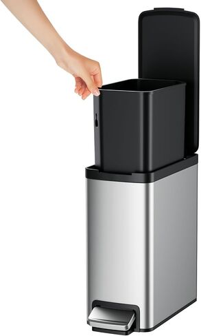 2.6 Gallon Bathroom Trash Can with lid,Stainless Steel Garbage Can with Removable Bucket,Compact Trash Bin for Bathroom,Bedroom,Office,White in Saudi Arabia
