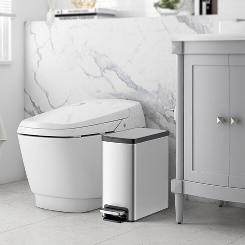 2.6 Gallon Bathroom Trash Can with lid,Stainless Steel Garbage Can with Removable Bucket,Compact Trash Bin for Bathroom,Bedroom,Office,White in Saudi Arabia