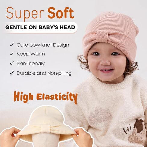 FURTALK Baby Beanie Winter Hat Knitted Warm Hat with Cute Bow Infant Toddler Cuffed Beanies in Kuwait