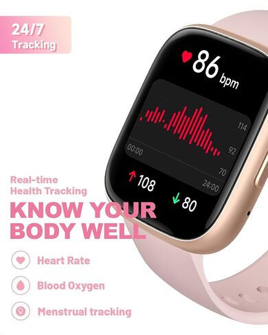 Smart Watch for Women, Alexa Built-in, Answer/Make Calls, 1.83" Fitness Tracker Watch with Heart Rate Monitor, Sleep Tracker, Pedometer, IP68 Waterproof, Smartwatch Compatible Android iOS in Saudi Arabia