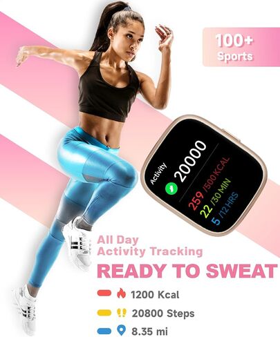 Smart Watch for Women, Alexa Built-in, Answer/Make Calls, 1.83" Fitness Tracker Watch with Heart Rate Monitor, Sleep Tracker, Pedometer, IP68 Waterproof, Smartwatch Compatible Android iOS in Saudi Arabia