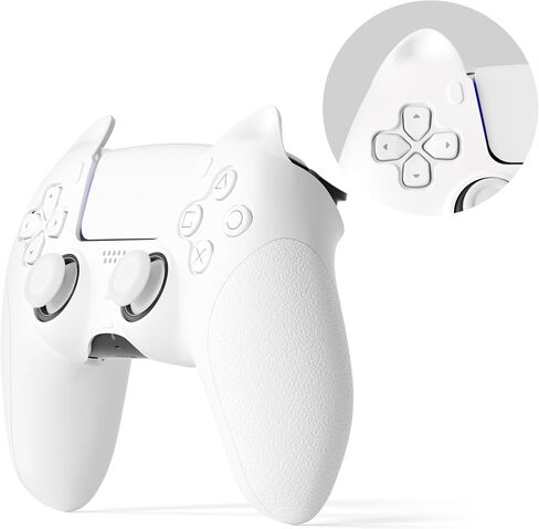 ELETIUO Cute Cat Ear Controller Silicone Case,Anti-Slip Soft Skin Controller Cover Compatible with Charging Station,Ergonomic Rubber Protector for PS5 Controller,White in Saudi Arabia
