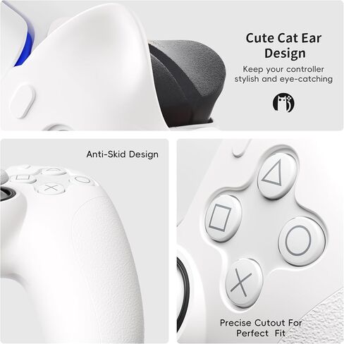 ELETIUO Cute Cat Ear Controller Silicone Case,Anti-Slip Soft Skin Controller Cover Compatible with Charging Station,Ergonomic Rubber Protector for PS5 Controller,White in Saudi Arabia