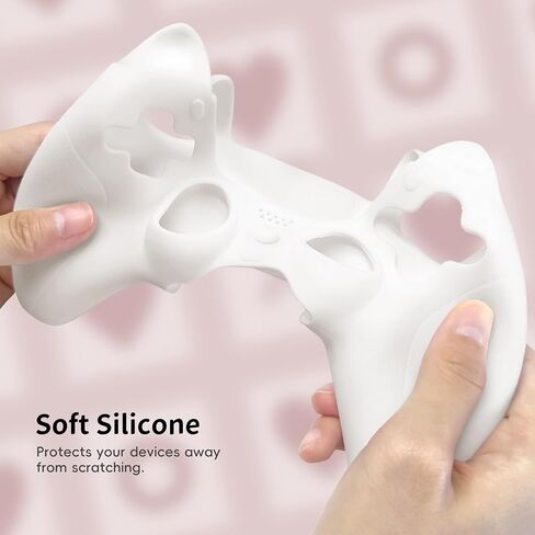ELETIUO Cute Cat Ear Controller Silicone Case,Anti-Slip Soft Skin Controller Cover Compatible with Charging Station,Ergonomic Rubber Protector for PS5 Controller,White in Saudi Arabia