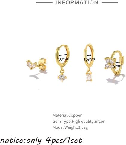 مجموعات أقراط للثقب المتعدد، أقراط متدلية صغيرة من الذهب والفضة عيار 14 قيراط من Huggie Dainty لا تسبب الحساسية من الماس الغضروف الغضروف مكدسات هدايا المجوهرات in Kuwait