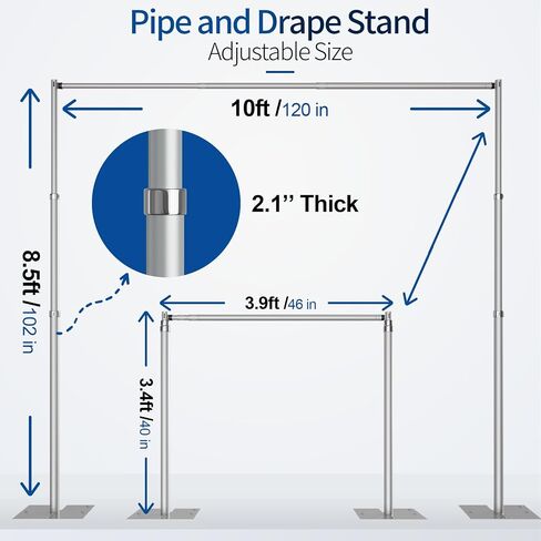 Pipe and Drape Backdrop Stand, 8.5x10ft Heavy Duty Adjustable Backdrop Frame with Metal Base, Background Holder for Parties Photography Wedding Photoshoot Decoration in Saudi Arabia