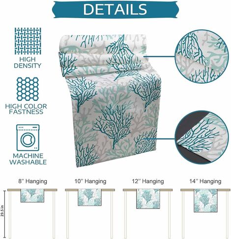Blue Teal Coral Cotton Linen Rectangle Table Runners 13"x36", Summer Beach Starfish Coastal Modern Geometric Coffee Table Runner Dresser Scarves Luxury Table Runners for Wedding Party Banquet Dinner in Saudi Arabia