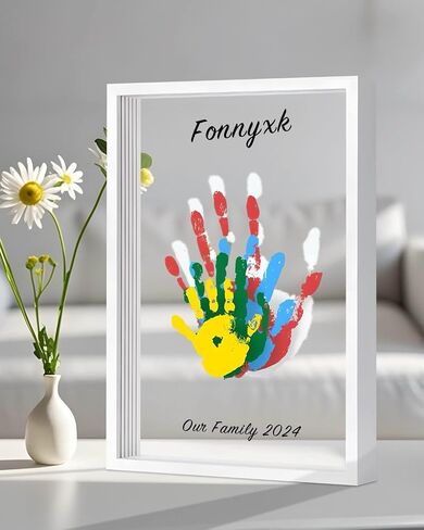 مجموعة بصمة اليد العائلية FONNYXK - مجموعة بصمة اليد والقدم للطفل - مجموعة طباعة مخالب الكلب، هدايا للآباء الجدد، إطار خشبي صلب (أبيض) in Saudi Arabia
