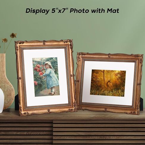 PHAREGE Vintage 5x7 Picture Frame, Ornate Gold 4x6 Picture Frame with Mat or 5x7 Photo Frame without Mat, Antique Decor for Tabletop or Wall Display, 1 Pack in Kuwait