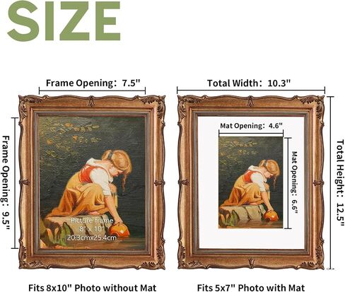 PHAREGE Vintage 5x7 Picture Frame, Ornate Gold 4x6 Picture Frame with Mat or 5x7 Photo Frame without Mat, Antique Decor for Tabletop or Wall Display, 1 Pack in Kuwait