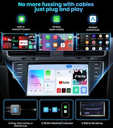 محول CarPlay/Android التلقائي AI Box 2.0 مع Netflix YouTube Tiktok، ترقية محول LED اللاسلكي Android Auto HDMI Dongle للهاتف إلى Miracast/بث الوسائط إلى السيارة/التلفزيون in Kuwait