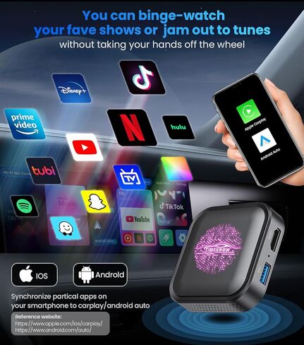 محول CarPlay/Android التلقائي AI Box 2.0 مع Netflix YouTube Tiktok، ترقية محول LED اللاسلكي Android Auto HDMI Dongle للهاتف إلى Miracast/بث الوسائط إلى السيارة/التلفزيون in Kuwait
