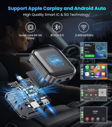 محول CarPlay/Android التلقائي AI Box 2.0 مع Netflix YouTube Tiktok، ترقية محول LED اللاسلكي Android Auto HDMI Dongle للهاتف إلى Miracast/بث الوسائط إلى السيارة/التلفزيون in Kuwait