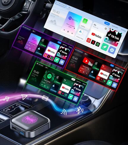 محول CarPlay/Android التلقائي AI Box 2.0 مع Netflix YouTube Tiktok، ترقية محول LED اللاسلكي Android Auto HDMI Dongle للهاتف إلى Miracast/بث الوسائط إلى السيارة/التلفزيون in Kuwait