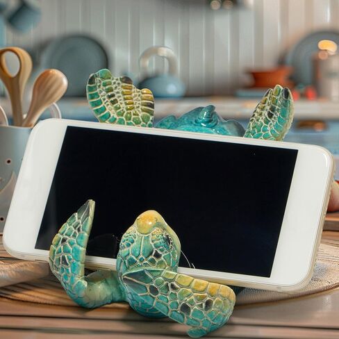 Hodao Sea Turtle Figurines Decoration Turtle Cell Phone Stand Holder for Cellphone Tablet On Desk Summer Ocean Animal Decor Ocean Style Phone Holder for Home Office Decoration (Blue-Turtle) in Saudi Arabia