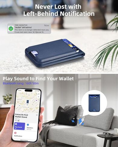 ExtreLife for Magsafe Wallet, Works with Apple Find My, 6 Cards Holder | Strongest Magnetic Wallet for iPhone 17/16/15/14/13/12 Series, for iPhone Wallet with Adjustable Stand, Vegan Leather, Black in Kuwait