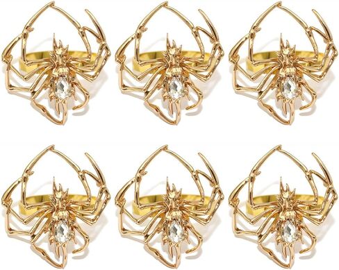 Halloween Napkin Ring Holder set of 6,Spider Napkin Ring Buckle Spooky Rhinestone Napkin Rings Holder Metal Alloy Napkin Ring Holder for Table Decoration Dinning Party Supplies (Black, 1.57 inch) in Saudi Arabia