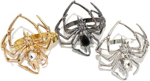 Halloween Napkin Ring Holder set of 6,Spider Napkin Ring Buckle Spooky Rhinestone Napkin Rings Holder Metal Alloy Napkin Ring Holder for Table Decoration Dinning Party Supplies (Black, 1.57 inch) in Saudi Arabia