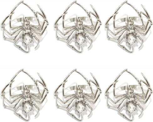 Halloween Napkin Ring Holder set of 6,Spider Napkin Ring Buckle Spooky Rhinestone Napkin Rings Holder Metal Alloy Napkin Ring Holder for Table Decoration Dinning Party Supplies (Black, 1.57 inch) in Saudi Arabia