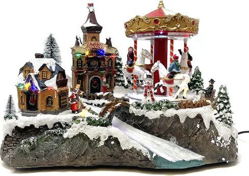 allgala Crafted Polyresin Christmas House Collectable Figurine with USB Cable Power Source-Fountain in Town Center-XH93438 in Saudi Arabia