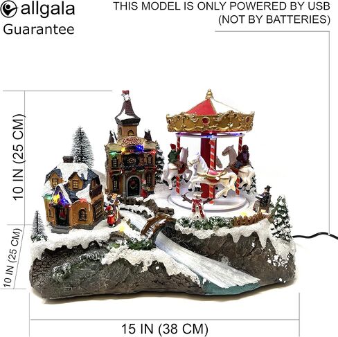 allgala Crafted Polyresin Christmas House Collectable Figurine with USB Cable Power Source-Fountain in Town Center-XH93438 in Saudi Arabia