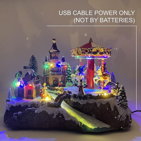allgala Crafted Polyresin Christmas House Collectable Figurine with USB Cable Power Source-Fountain in Town Center-XH93438 in Saudi Arabia