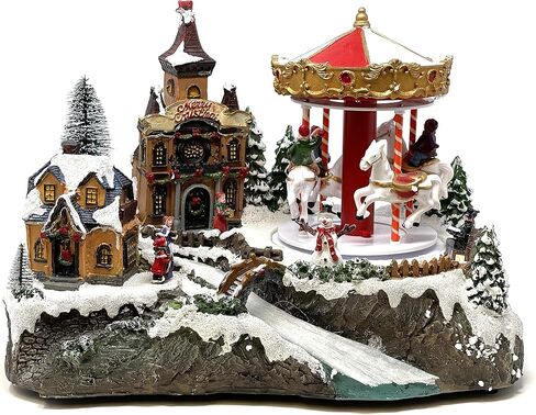 allgala Crafted Polyresin Christmas House Collectable Figurine with USB Cable Power Source-Fountain in Town Center-XH93438 in Saudi Arabia